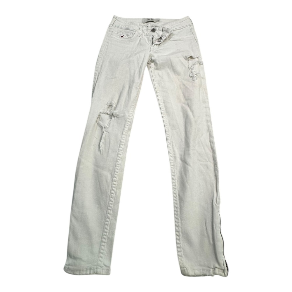 Hollister‎ White Distressed Skinny Jeans Zip Ankle Womens Size 3 26X26